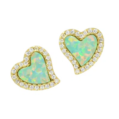 Kamaria Women's Amore Heart Stud Earrings - Opal - Green In Blue