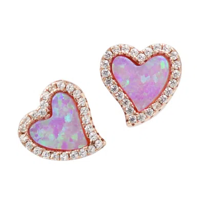 Kamaria Women's Amore Heart Stud Earrings - Opal - Rose Gold In Metallic