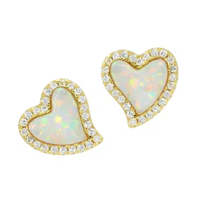 Kamaria Women's Amore Heart Stud Earrings - Opal - White In Gold