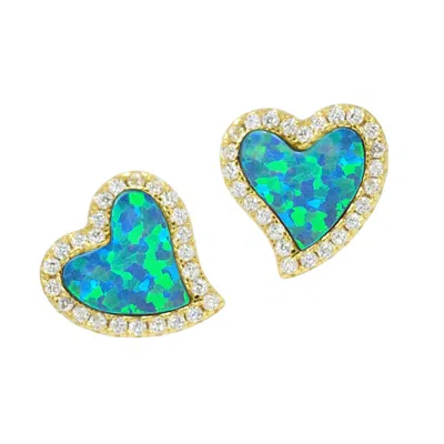 Kamaria Women's Amore Heart Stud Earrings - Opal - Blue