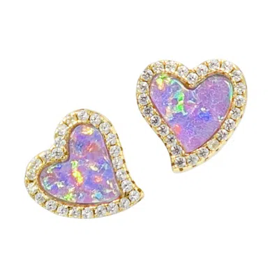 Kamaria Women's Amore Heart Stud Earrings - Opal - Purple