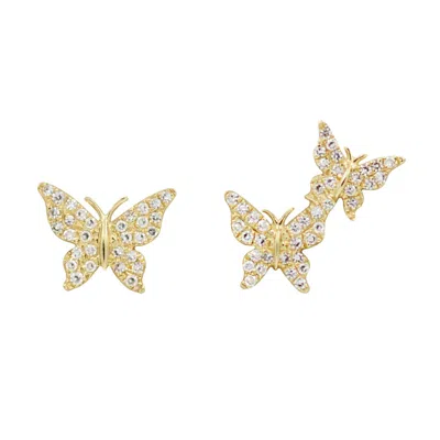 Kamaria Women's Asymmetric Diamond Butterfly Earring Studs - Gold