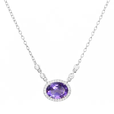 Kamaria Women's Aura Purple Amethyst Gemstone Necklace - Silver In Pink
