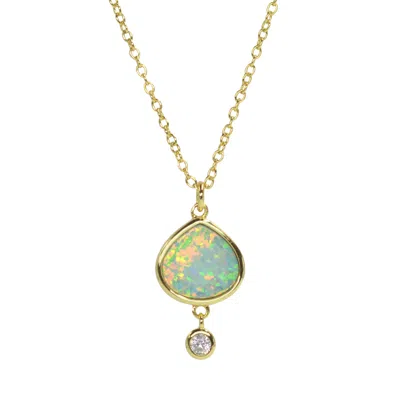 Kamaria Women's Best Friend Green Opal Pear Necklace With Crystal Drop In Gold