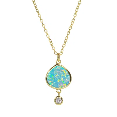 Kamaria Women's Best Friend Green Opal Pear Necklace With Crystal Drop - Gold In Gray