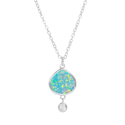 Kamaria Women's Best Friend Green Opal Pear Necklace With Crystal Drop - Silver In Orange