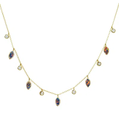Kamaria Women's Black / Gold Drops Of Spring Opal Necklace - Black In Multi