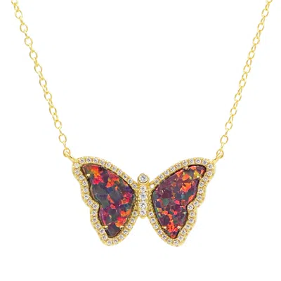 Kamaria Women's Black / Gold Opal Butterfly Necklace With Crystals - Black & Gold