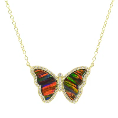 Kamaria Women's Black / Gold Opal Butterfly Necklace With Stripes - Black & Gold In Multi