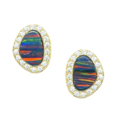 Kamaria Women's Black / Gold Opal Pebble Stud Earrings - Black In Multi