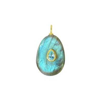 Kamaria Women's Black Labradorite Gemstone Pendant With Topaz - Medium Pear