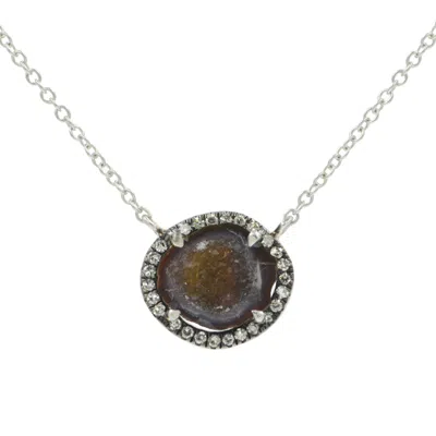 Kamaria Women's Black Mini Baby Geode Necklace With Diamonds In 14k White Gold