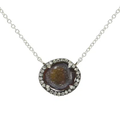 Kamaria Women's Black Mini Baby Geode Necklace With Diamonds In 14k White Gold In Metallic