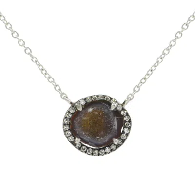 Kamaria Women's Black Mini Baby Geode Necklace With Diamonds In White Gold