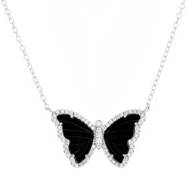 Kamaria Women's Black Onyx Butterfly Necklace With Crystals - Silver