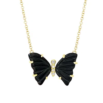 Kamaria Women's Black Onyx Butterfly Necklace With Diamonds & Prongs
