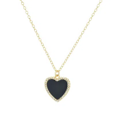 Kamaria Women's Black Onyx Heart Necklace With Crystals