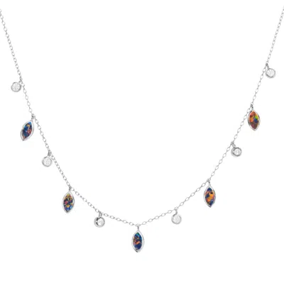 Kamaria Women's Black / Silver Drops Of Spring Opal Necklace - Black Silver In Multi
