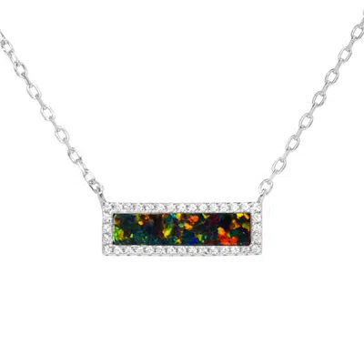 Kamaria Women's Black / Silver Reflection Opal Bar Necklace - Black Silver In Multi