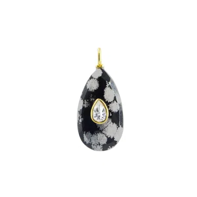 Kamaria Women's Black Snowflake Obsidian Gemstone Pendant With Topaz