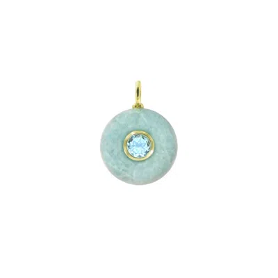 Kamaria Women's Blue Aquamarine Gemstone Pendant With Topaz - Coin In Neutral
