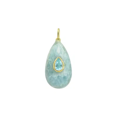 Kamaria Women's Blue Aquamarine Gemstone Pendant With Topaz -- Elongated Pear
