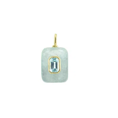 Kamaria Women's Blue Aquamarine Gemstone Pendant With Topaz -- Small Rectangle
