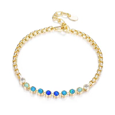 Kamaria Women's Blue Bezel Ombre Opal Bracelet With Box Chain In Gold