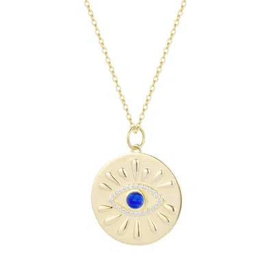 Kamaria Women's Blue Evil Eye Opal Medallion Necklace - Indigo In Gold