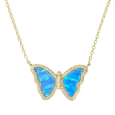 Kamaria Women's Blue / Gold / Green Opal Butterfly Necklace With Stripes - Blue Green & Gold In Multi