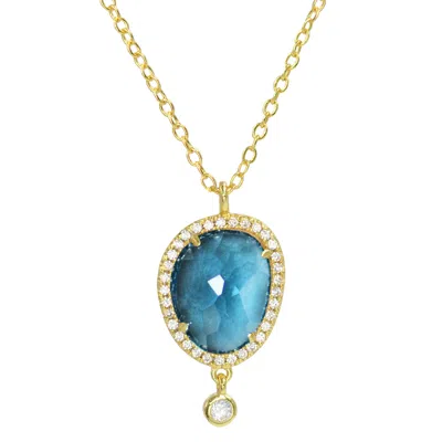 Kamaria Women's Blue / Gold Johari Lab Created Gemstone Necklace With Crystals - London Blue Topaz Gold In Multi