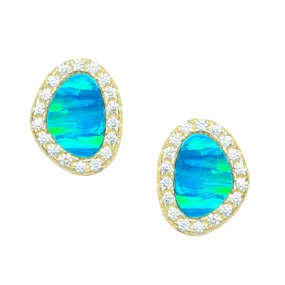 Kamaria Women's Blue / Gold Opal Pebble Stud Earrings - Blue Green In Multi