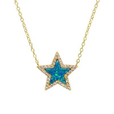 Kamaria Women's Blue / Gold Opal Star Necklace - Blue Green & Gold