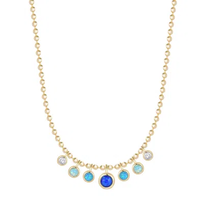 Kamaria Women's Blue Gradient Ombre Opal Necklace On Ball Chain