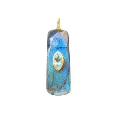 Kamaria Women's Blue Labradorite Gemstone Pendant With Topaz -- Elongated Rectangle