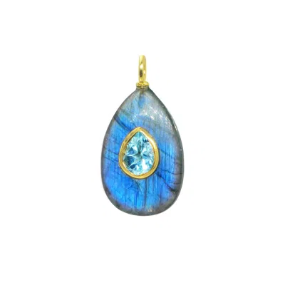 Kamaria Women's Blue Labradorite Gemstone Pendant With Topaz -- Medium Pear