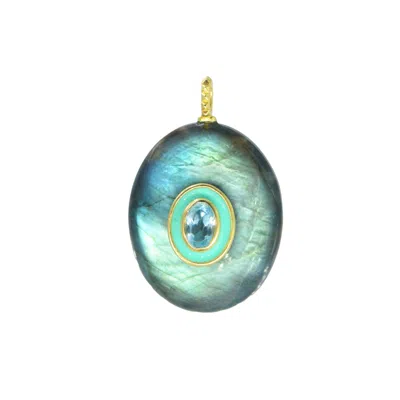 Kamaria Women's Blue Labradorite Gemstone Pendant With Topaz -- Oval