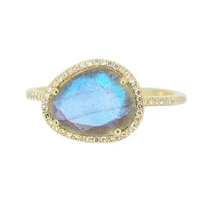 Kamaria Women's Blue Labradorite Pebble Ring With Diamonds In Gold