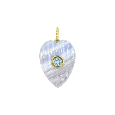 Kamaria Women's Blue Lace Agate Gemstone Pendant With Topaz -- Heart