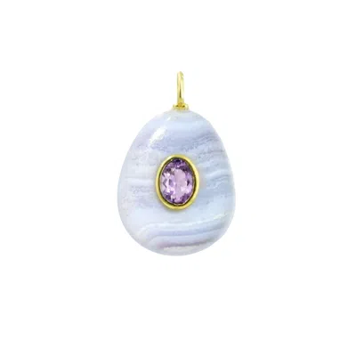 Kamaria Women's Blue Lace Agate Gemstone Pendant With Topaz -- Medium Pear