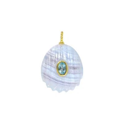 Kamaria Women's Blue Lace Agate Gemstone Pendant With Topaz -- Shell