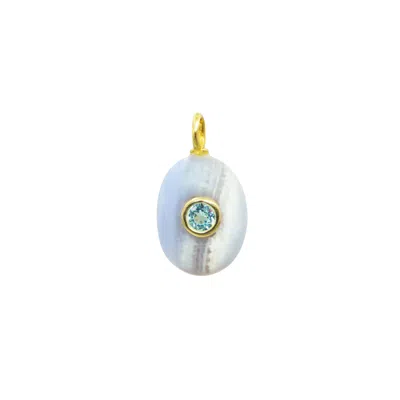 Kamaria Women's Blue Lace Agate Gemstone Pendant With Topaz - Small Oval