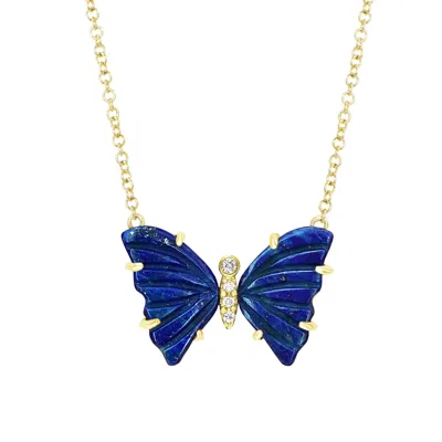 Kamaria Women's Blue Lapis Butterfly Necklace With Diamonds & Prongs