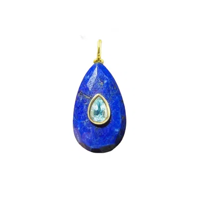 Kamaria Women's Blue Lapis Gemstone Pendant With Topaz -- Elongated Pear