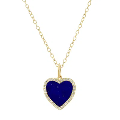 Kamaria Women's Blue Lapis Heart Necklace With Diamonds In Gold