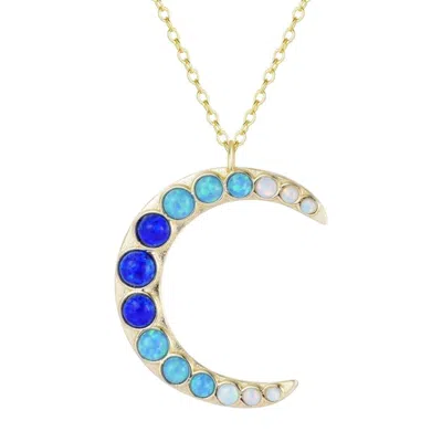 Kamaria Women's Blue Large Gradient Bezel Opal Moon Necklace