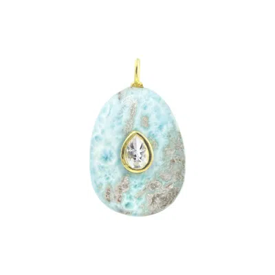 Kamaria Women's Blue Larimar Gemstone Pendant With Topaz - Large Pear