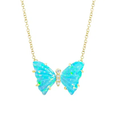 Kamaria Women's Blue Mini Butterfly Necklace With Diamonds & Prongs In Turquoise Opal