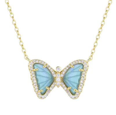 Kamaria Women's Blue Mini Mother-of-pearl Butterfly Necklace - Aqua Pearl