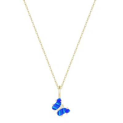 Kamaria Women's Blue Mini Opal Butterfly Charm Necklace - Indigo
